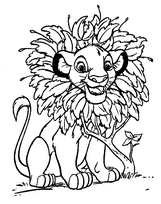 coloriage simba joue dans les buissons